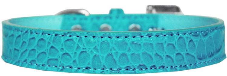 Tulsa Plain Croc Dog Collar Turquoise Size 14